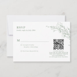 Eleganter Sage Green Floral Wreath QR Code Hochzei RSVP Karte