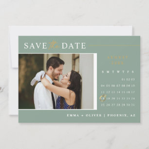 Eleganter Sage Green Gold Save the Date Calendar Einladung