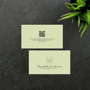 Eleganter Sage Green Luxury Script QR CODE Visitenkarte