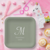 Eleganter Sage Green Monogram Wedding Party Cockta Pappteller (Party)