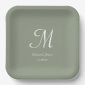 Eleganter Sage Green Monogram Wedding Party Cockta Pappteller (Vorderseite)