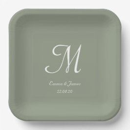 Eleganter Sage Green Monogram Wedding Party Cockta Pappteller