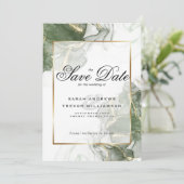 Eleganter Sage Green und Gold Alkohol Tinte Einladung (Stehend Vorderseite)