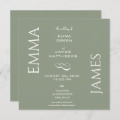 Eleganter Sage Green & White Script Wedding Square Einladung (Vorne/Hinten)