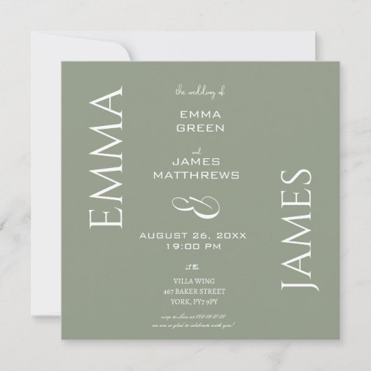 Eleganter Sage Green & White Script Wedding Square Einladung (Vorderseite)