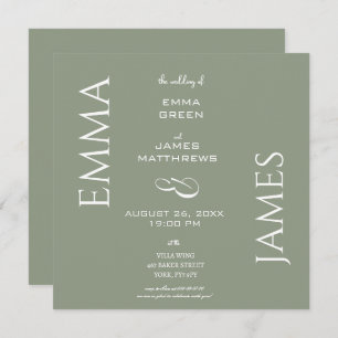 Eleganter Sage Green & White Script Wedding Square Einladung