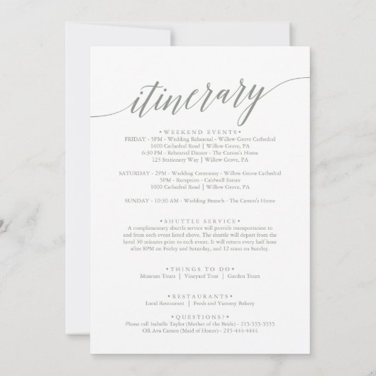 Eleganter Sage Printable Wedding Welcome Letter Einladung (Rückseite)