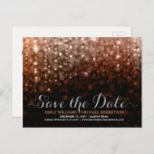 Eleganter Saitenlichter, braun Save the Date Ankündigungspostkarte (Vorne/Hinten)