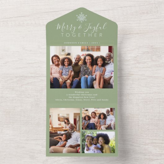 Eleganter Salbei minimaler Foto Collage Urlaub All In One Einladung (Innen Boden)