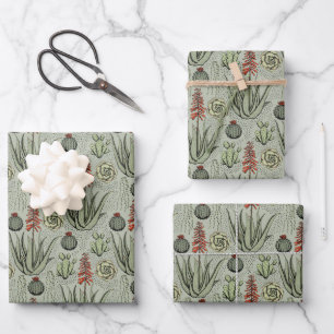 Eleganter Salbei-, Orange- und Weiß-Blumenmuster B Geschenkpapier Set