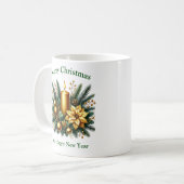 Eleganter Salbei und goldene Weihnachtskerze und K Kaffeetasse (Vorderseite Links)