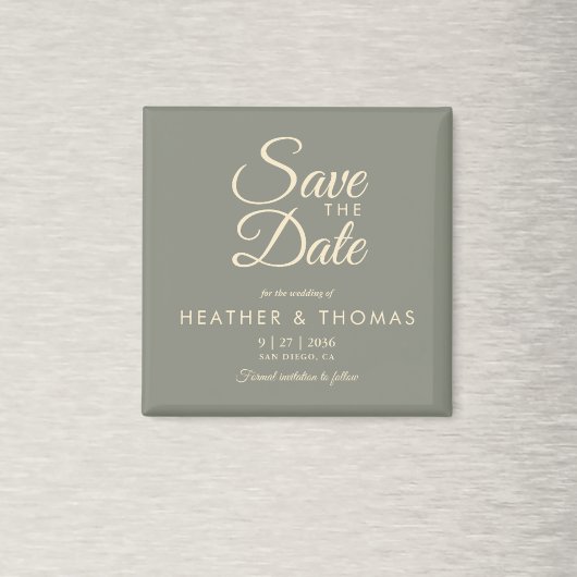 Eleganter Salbeigrün Gelber Save The Date Magnet