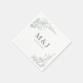 Eleganter Salbeigrüner Blumenkranz Monogramm Hochz Serviette (Ecke)