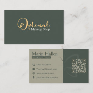 Eleganter Salbeigrüner und Goldener Make-up-Shop Visitenkarte