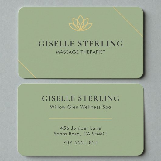 Eleganter Salbeigrüner Wellness- & Massagetherapeu Visitenkarte