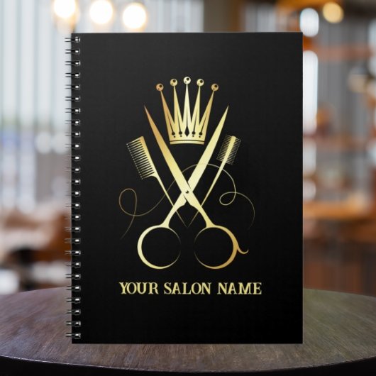 Eleganter Salon mit Goldene Schere und schwarzen T Notizblock