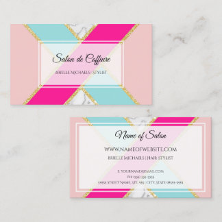 Eleganter Salon Rosa und Blauer Glitzer und Marmor Visitenkarte