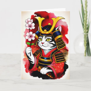 Eleganter Samurai-Katze Kirsche zum Geburtstag, Da Karte