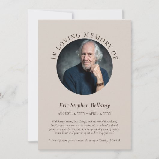 Eleganter Sand & Brown im Love Memory Ankündigung (Vorderseite)