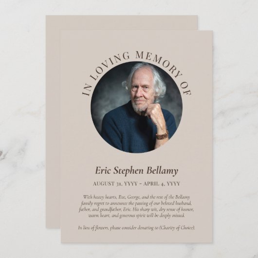 Eleganter Sand & Brown im Love Memory Ankündigung (Vorne/Hinten)