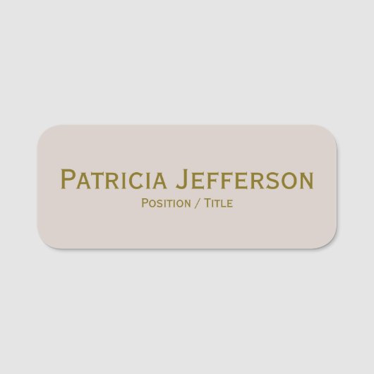 Eleganter Sand Gray & Gold Text: Moderner Beruflic Namensschild (Vorderseite)