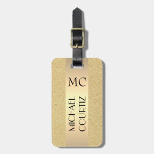 Eleganter Sandstrand Gold Metal Texture Mit Monogr Gepäckanhänger