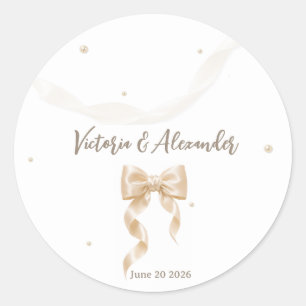 Eleganter Satin-Schleifen-Hochzeitsaufkleber Runder Aufkleber