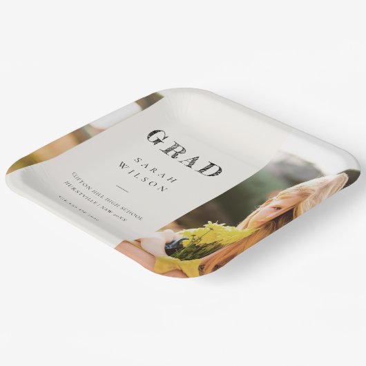 Eleganter Sauberer Minimaler Clean Foto Abschluss Pappteller (Gewinkelt)