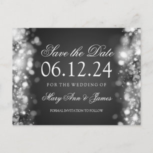 Eleganter Save the Date funkelnder Lichtsilber Ankündigungspostkarte