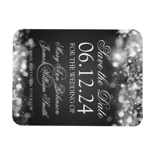 Eleganter Save the Date funkelnder Lichtsilber Magnet (Horizontal)