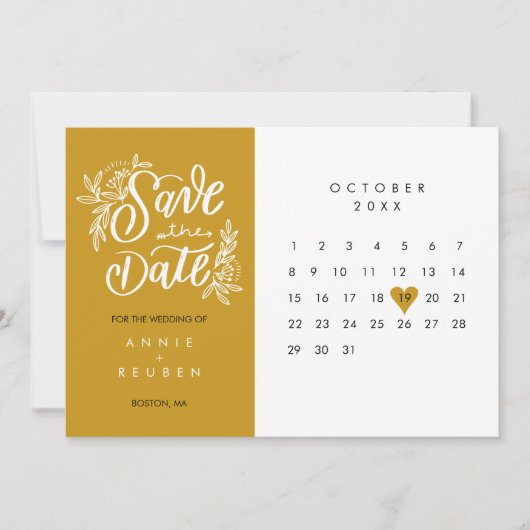 Eleganter Save the Date Kalender Gold Liebe Herz Einladung (Vorderseite)