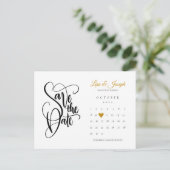 Eleganter Save the Date Kalender Gold Liebe Herz Postkarte (Stehend Vorderseite)