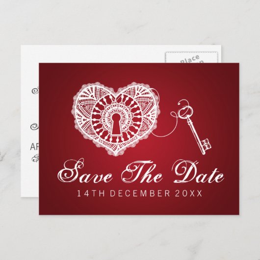 Eleganter Save the Date Key für mein Herz rot Ankündigungspostkarte (Vorne/Hinten)