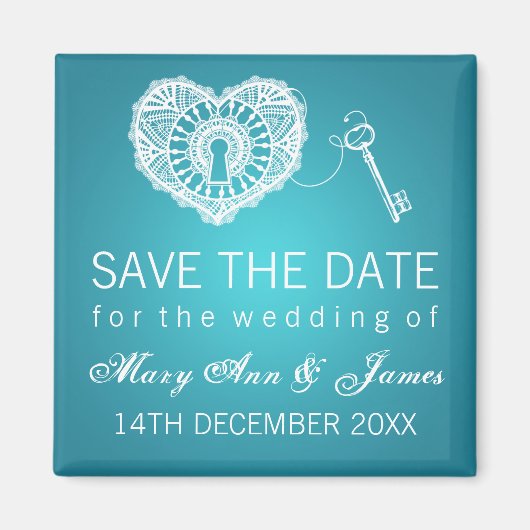 Eleganter Save the Date Key für mein Herz Türkis Magnet (Vorne)