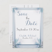 Eleganter Save the Date staubiger blauer Ankündigungspostkarte (Vorne/Hinten)