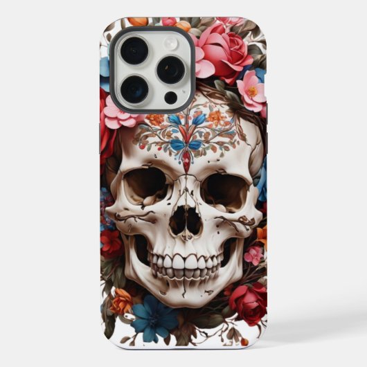 💀 Eleganter Schädel mit Blumen 🌸 iPhone Hülle (Rückseite)