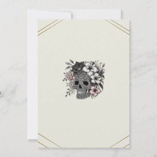 Eleganter Schädel mit exotischen Blume Brautparty Einladung (Rückseite)