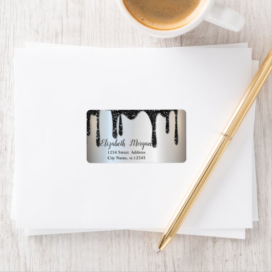 Eleganter schick-schwarzer Glitzer fällt Adressaufkleber (Insitu)