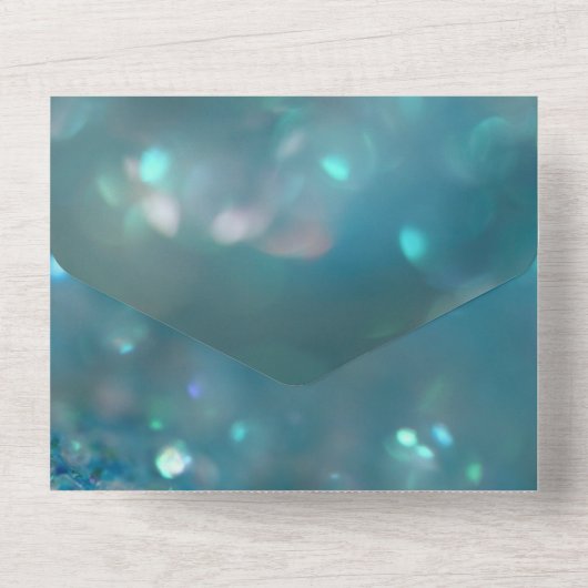 Eleganter schicker, blauer Glitzer Hochzeit All In One Einladung (Rückseite)