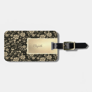 Eleganter Schicker Goldener Blumen - Personalisier Gepäckanhänger