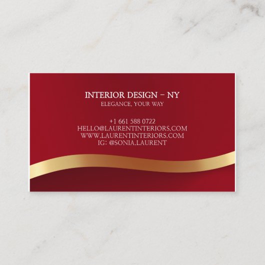 Eleganter schicker goldmetallic Rot minimalistisch Visitenkarte (Rückseite)