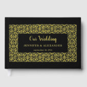 Eleganter schicker Goldrahmen auf schwarzer Goldfo Gästebuch (Vorderseite)