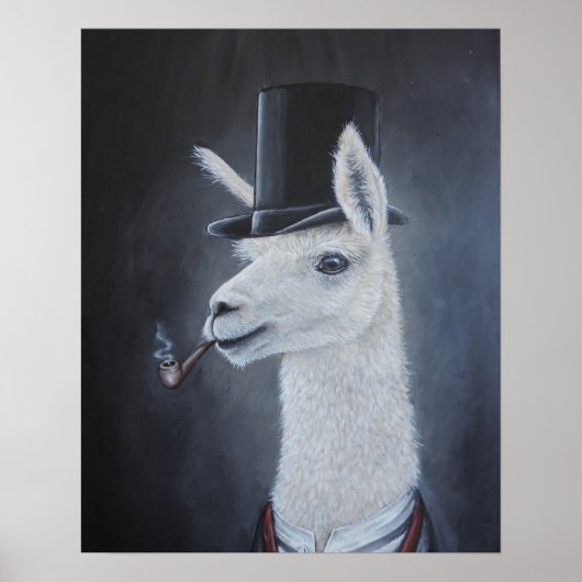 Eleganter, schicker Lama mit Zylinder und Pfeife Poster (Vorne)