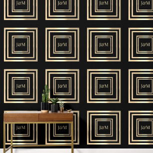 Eleganter schicker, schwarzer und goldener Monogra Tapete