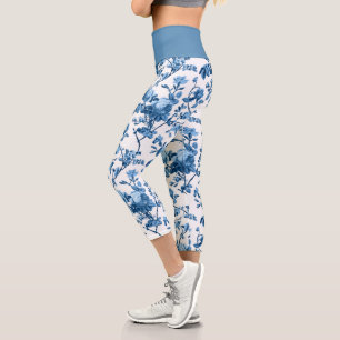Eleganter, schicker Vintage-Style mit blauen Rosen Capri Leggings