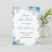 Eleganter Schieferblauer Wasserfarben-Blumengarten Save The Date (Stehend Vorderseite)