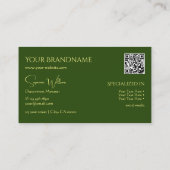 Eleganter Schlicht Forest Green mit Monogram QR Co Visitenkarte (Rückseite)