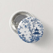 Eleganter, schlichter Blue White Blume Chinoiserie Button (Vorne & Hinten)