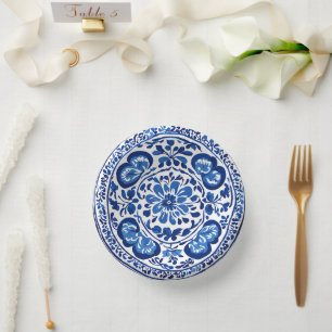 Eleganter, schlichter Blue White Blume Chinoiserie Pappteller
