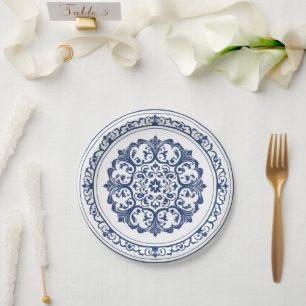 Eleganter, schlichter Blue White Blume Chinoiserie Pappteller